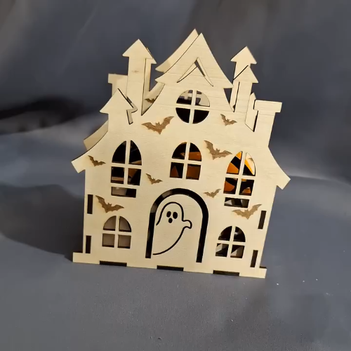 [Laser cut and engrave] Set de dessous de verre sur le thème d'Halloween avec maison hantée