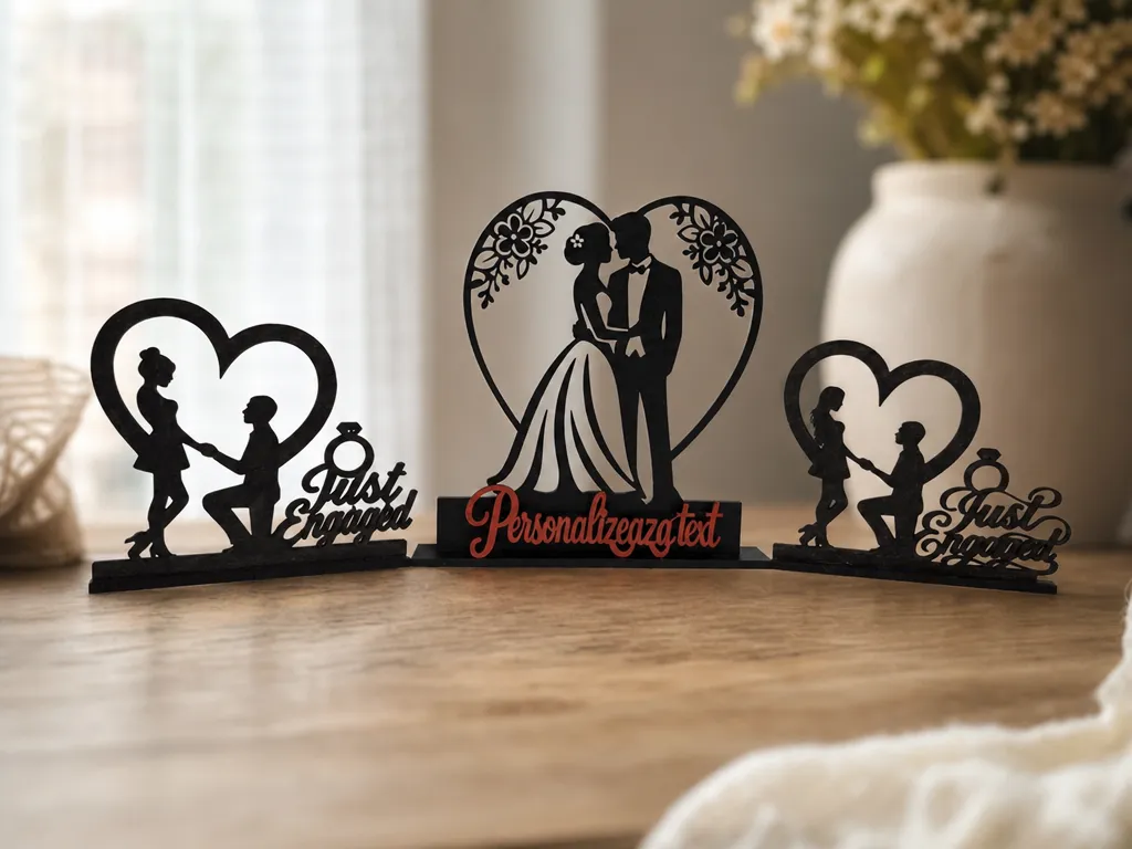 Just Engaged and Wedding Couple Heart Tabletop Signs