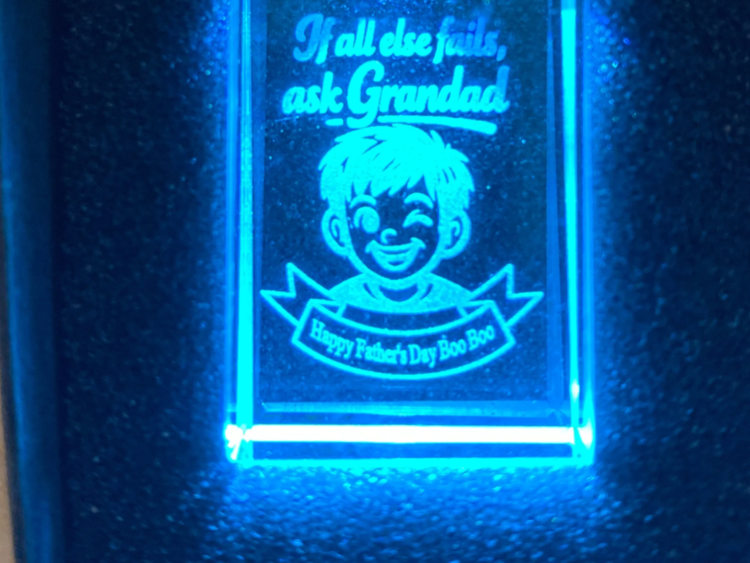 Lighted Crystal Block with If All Else Fails Ask Grandad Message
