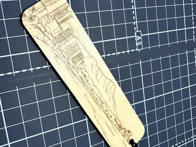 Wooden Bookmark Featuring Waikiki Beach and Diamond Head Crater Illustration