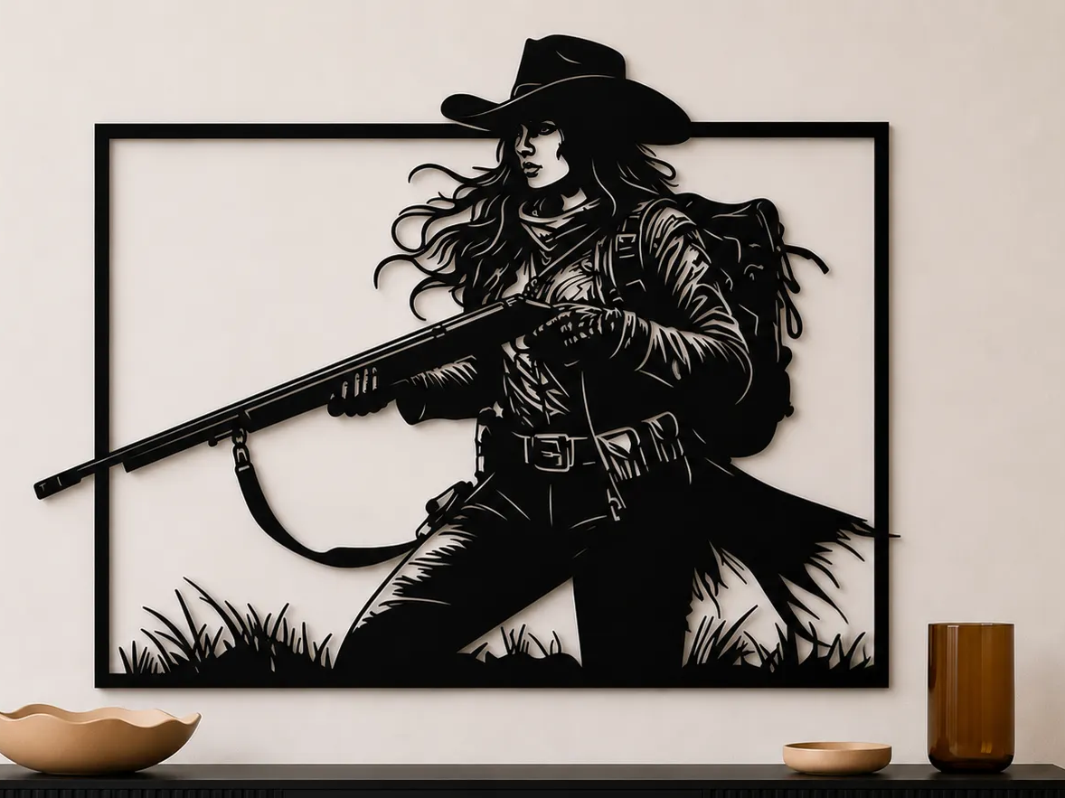 Cowgirl Wall Art SVG | Western Huntress Laser Cut Design | Cowboy Girl Decor | Rustic Ranch Wall Art | Digital Download