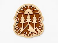 [Laser cut and engrave] Mountain and Pine Tree Forest Wall Art with Sun Motif - Laser Cut Design