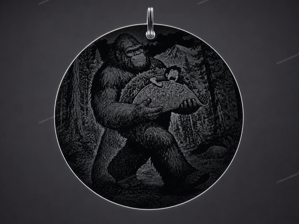 Bigfoot Carrying a Funny Human Taco Round Keyring Plus a Hot Dog Version