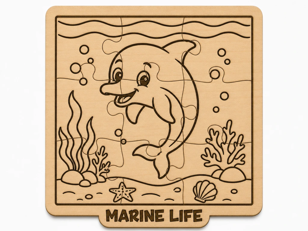 Marine Life Dolphin Wooden Puzzle for Kids | Montessori Learning Toy, Fine Motor Skills Development and Ocean-Themed Fun