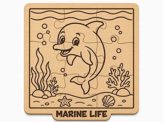 Marine Life Dolphin Wooden Puzzle for Kids | Montessori Learning Toy, Fine Motor Skills Development and Ocean-Themed Fun