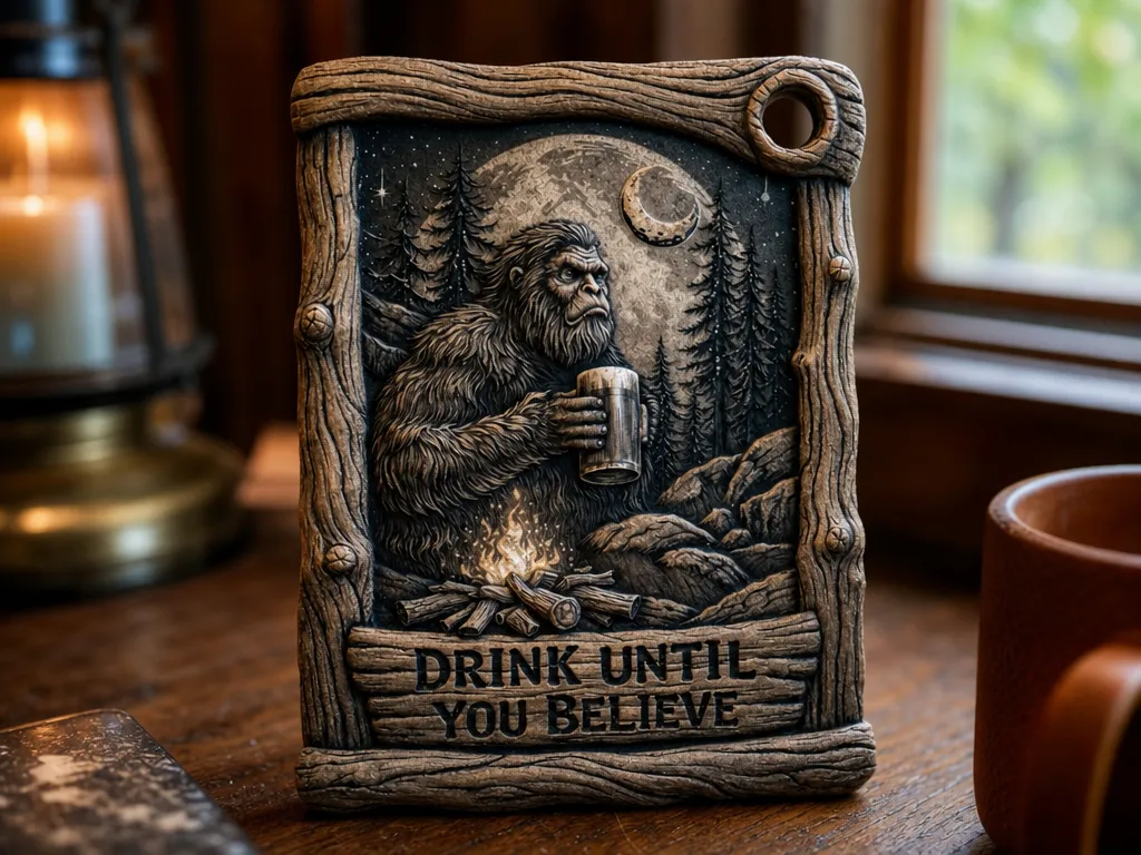Bigfoot Drink Until You Believe Wall Keychain Keyring