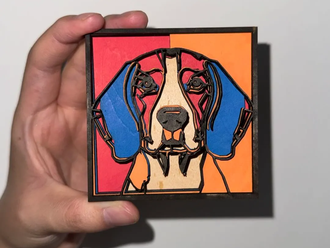 波普艺术风格比格犬木质多层挂画