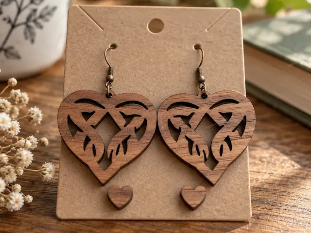 Celtic Heart Cutout Wooden Dangle Earrings