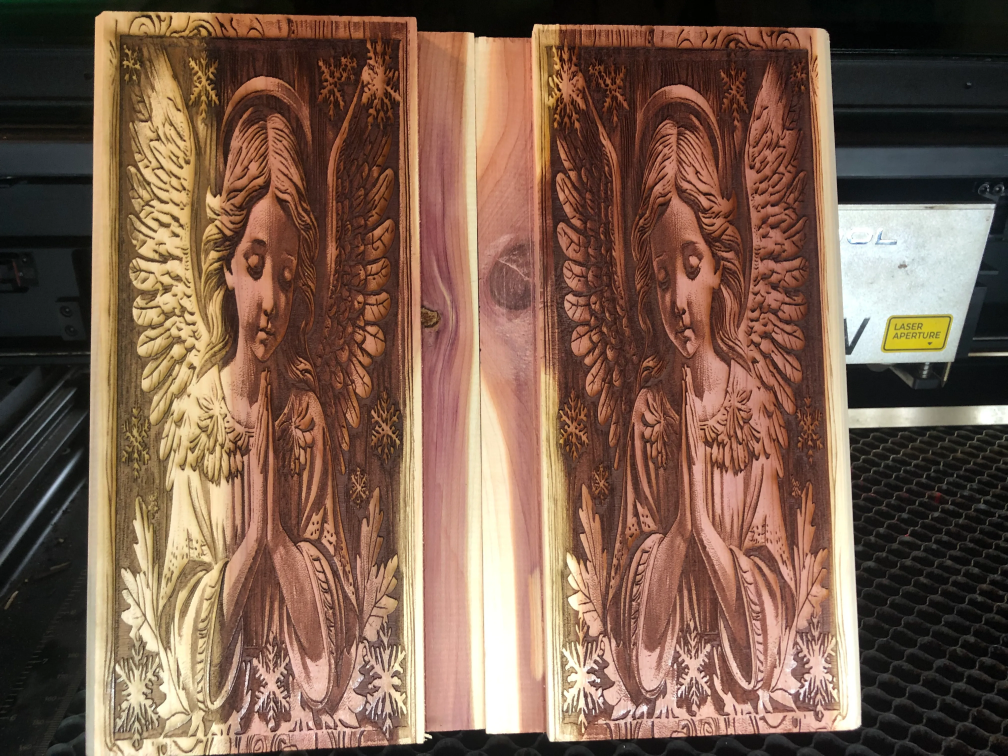 Wooden Wall Plaque Featuring Praying Angel and Snowflake Motif