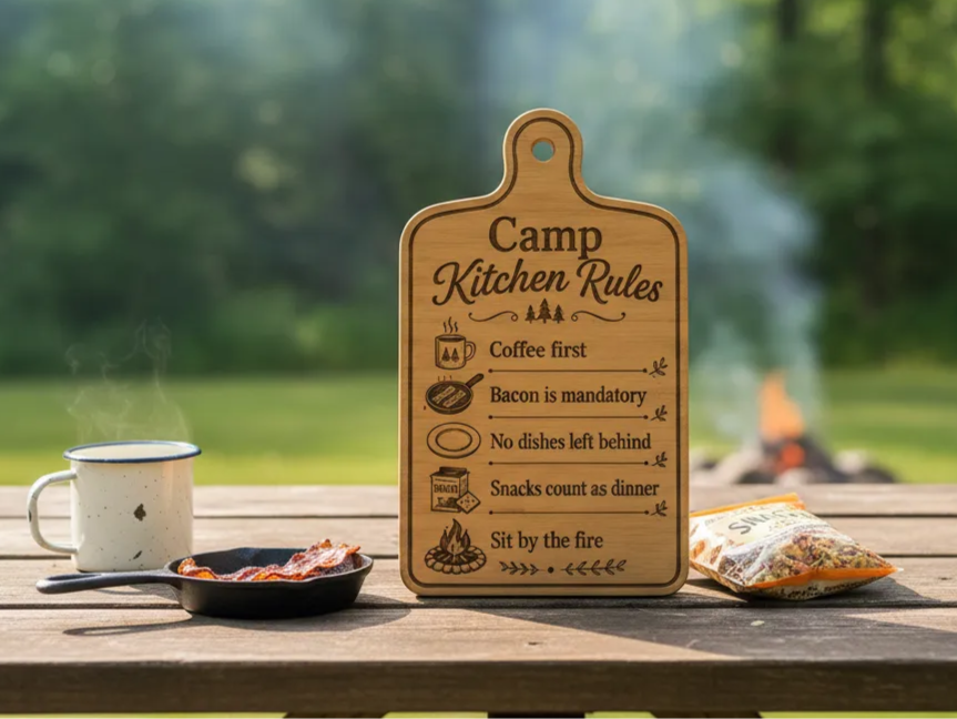 Camp Kitchen Rules - Camping Caravan Wooden Plaque