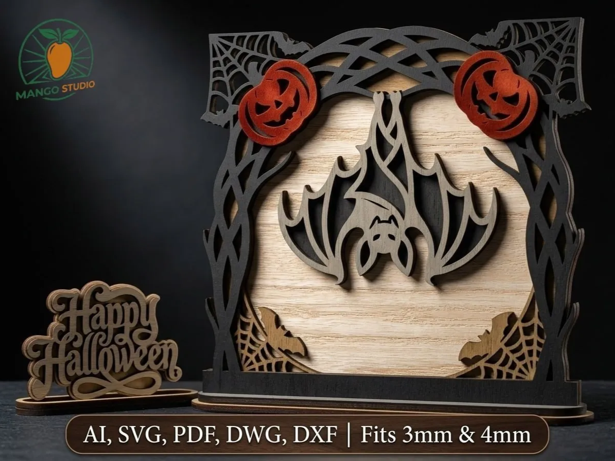 3D Halloween Bat Stand & Sign SVG Bundle