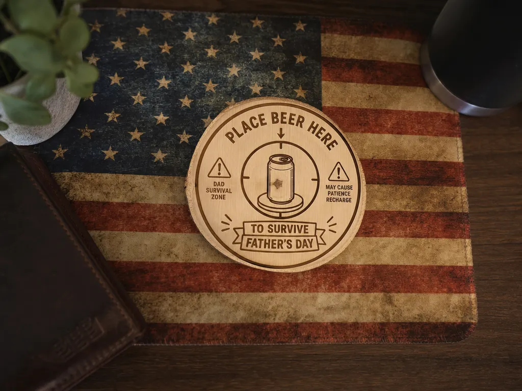 Place Beer Here Father's Day Wooden Coaster