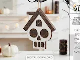 [Laser cut and engrave] Halloween House Ornaments Bundle. Wooden Hanging Decor Laser Cut Files. Spooky House Decor. Kids. Children. Scary Mansion SVG