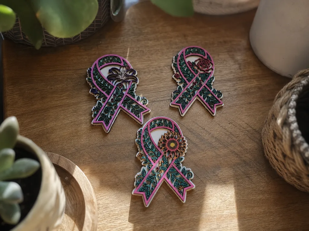 Floral Awareness Ribbon Embellishments with Sunflower, Rose, and Lily Motifs