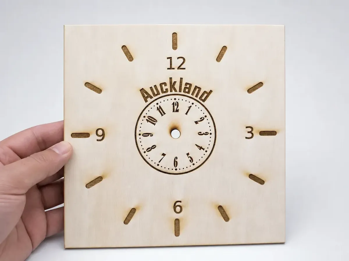[Laser cut and engrave] Square Auckland Wooden Wall Clock Face