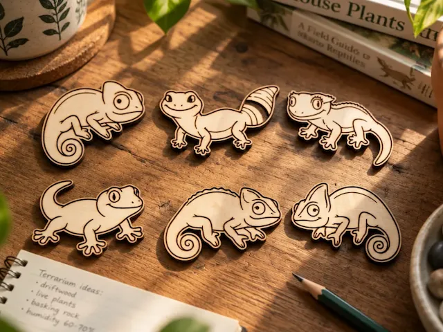 Charming Lizards & Geckos 6-Character Laser Cut Bundle | SVG & XCS Files for Keychains & Magnets
