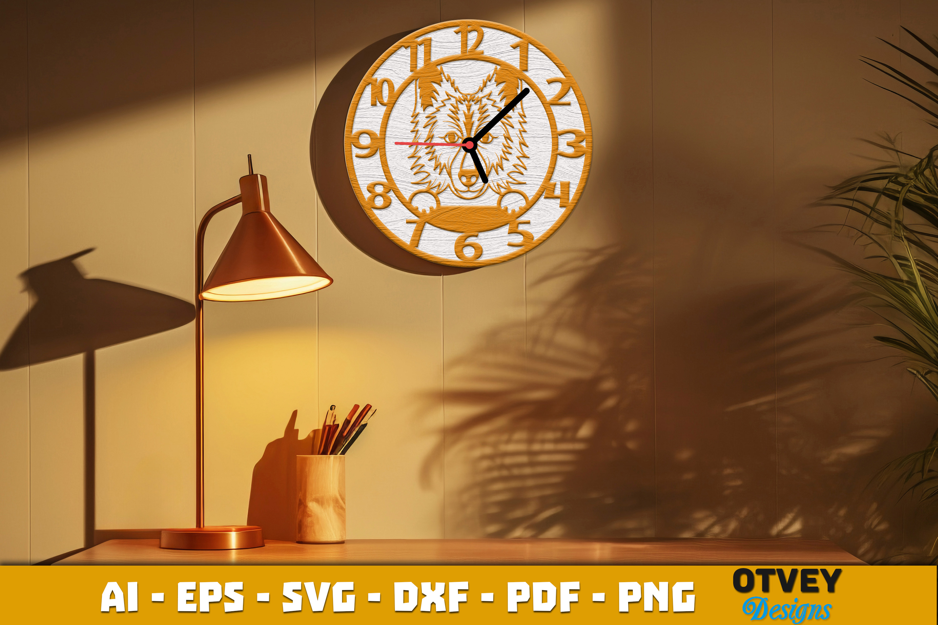 [Laser cut and engrave] Wooden Dog Wall Clock Lasercut 12 Designs