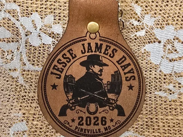 Jesse James Days 2026 Pineville Missouri Leather Keychain