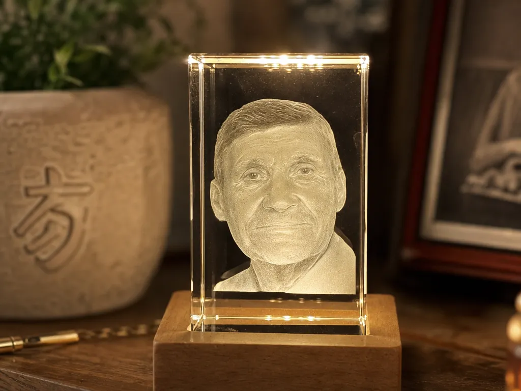 3D Illuminated Crystal Block with Portrait