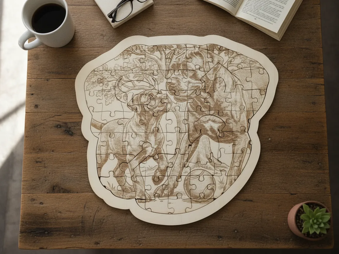 Puzzle en bois représentant un chien et une niche