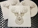 [Laser cut and engrave] Square Wooden Coaster Featuring a Detailed Stag Head Illustration