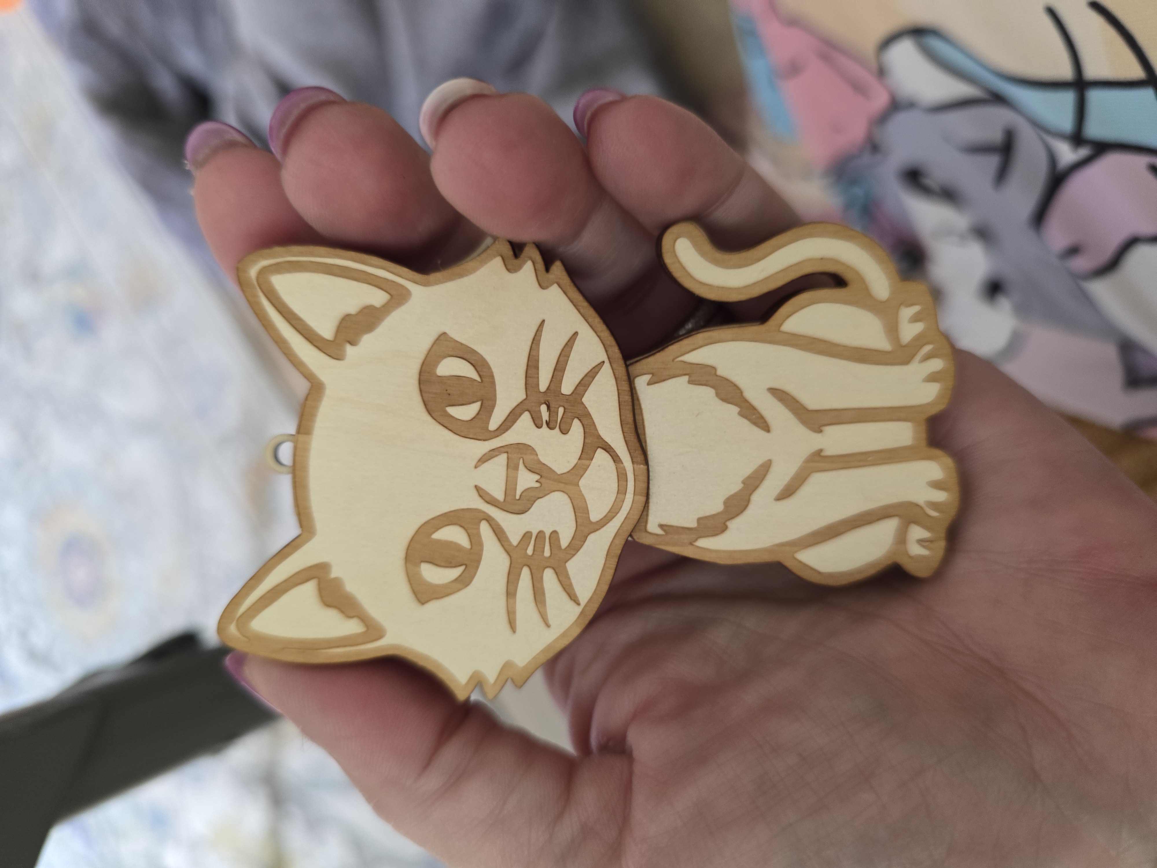 [Laser cut and engrave] Wooden Cat Ornament with Detailed Engraved Features
