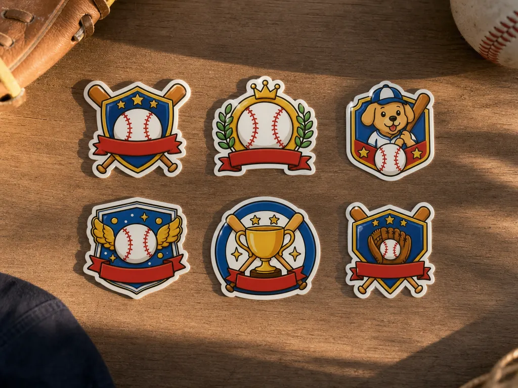 Set of 6 Baseball Themed Sports Emblem Stickers Bundle