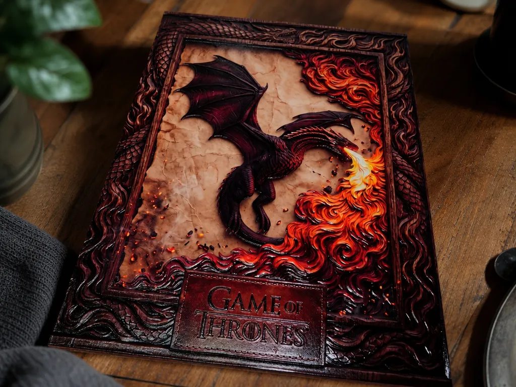 Textured Relief UV printed Wooden Wall Art of Drogon Breathing Fire - UV Printing Only