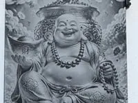 [Laser cut and engrave] Metal Wallet Featuring Laughing Buddha with Wealth Symbols