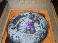 [Laser cut and engrave] Round slate coaster 3d illusion featuring  Greek warriors and Talos the man of Bronze