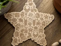 [Laser cut and engrave] Star-Shaped Wooden Coaster Featuring Video Game Character Icons