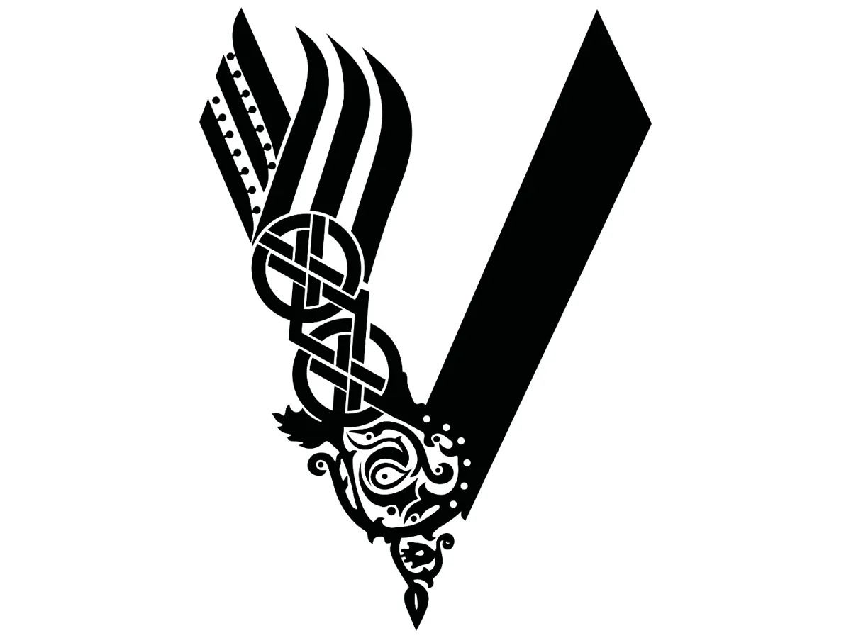 [Laser cut and engrave,Screen printing] Viking Inspired Letter V Monogram with Celtic Knotwork and Shield Motif