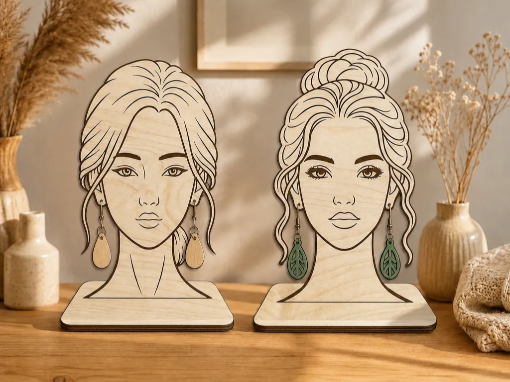 Présentoir à bijoux en bois en forme de visage féminin