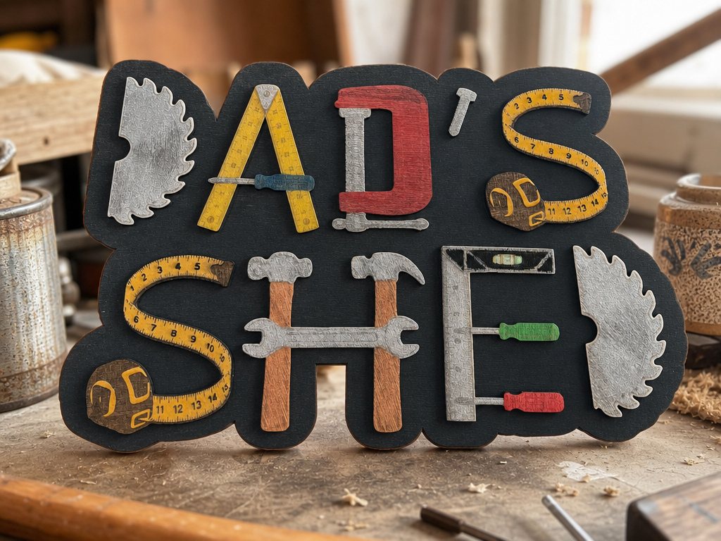 Dad's Shed Wooden Wall Sign with Tool Letters