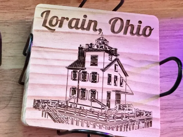 Lorain Ohio Lighthouse Square Wooden Coaster