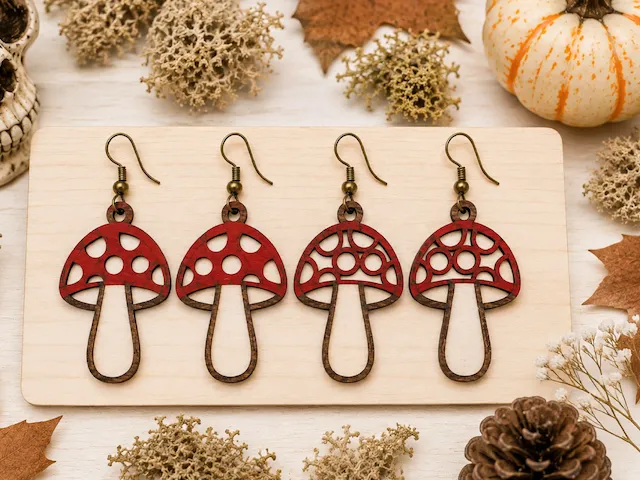 Halloween Mushroom Earrings Laser Cut. Halloween Laser cut.