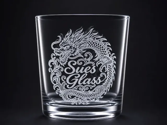 Whiskey Glass Featuring Intricate Dragons Sues Glass Personalised