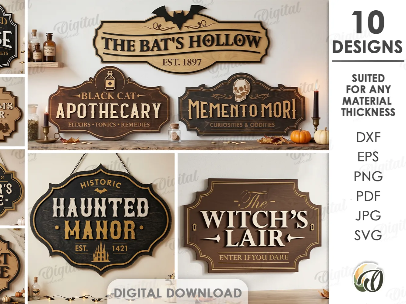 Halloween Vintage Signs Bundle. Haunted House Decor Laser Cut Files. Layered Gothic Wall Signs. Halloween Quotes SVG. Retro