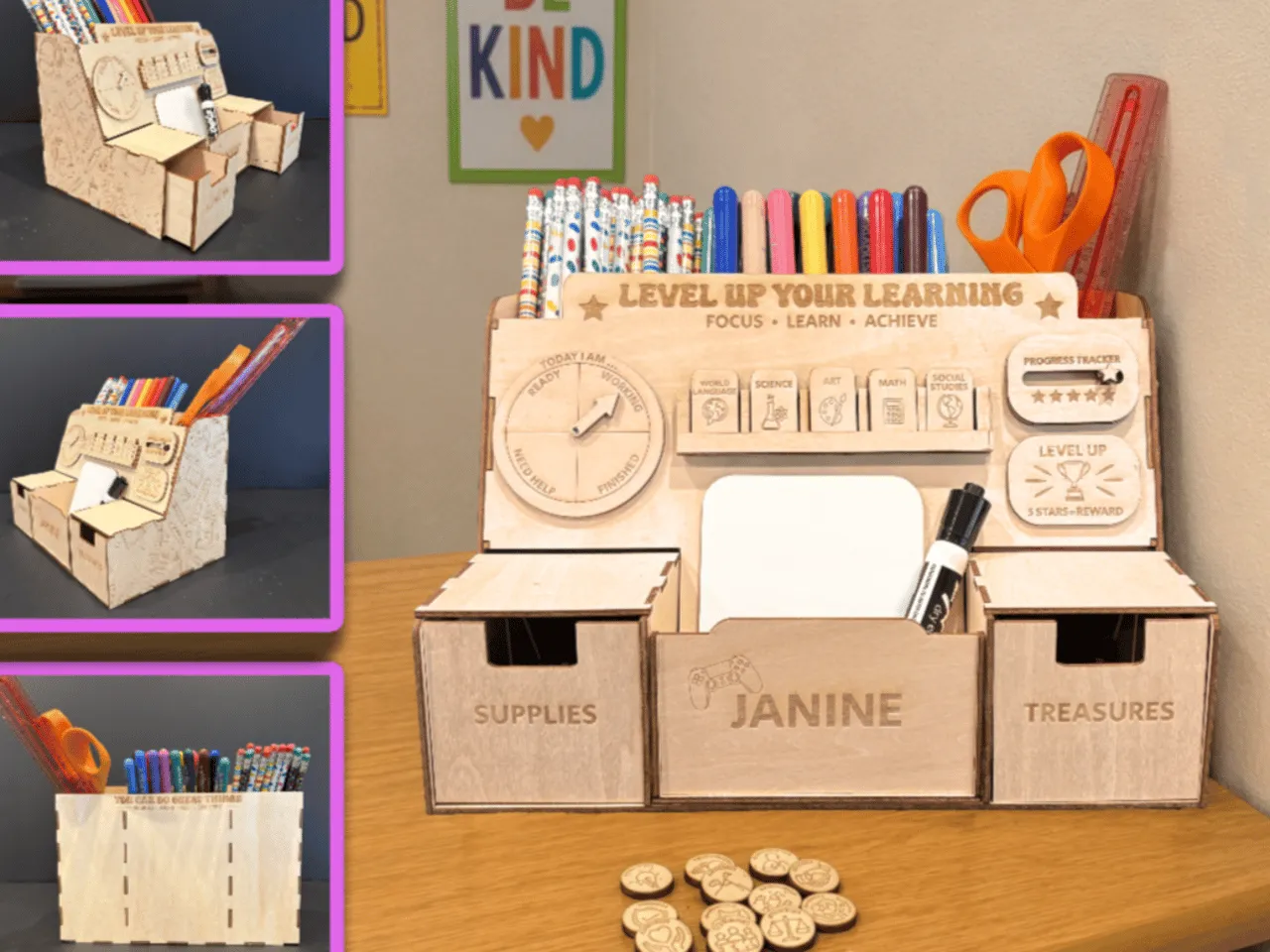 [Laser cut and engrave] Level Up Your Learning Desk Organizer and Classroom Supply Station