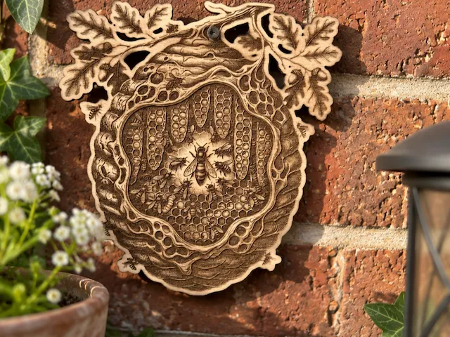 Beehive and Honeycomb Wall Hanging with Oak Leaves