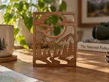 [Laser cut and engrave] Wooden Mountain and Forest Landscape Cutout Tabletop Sign