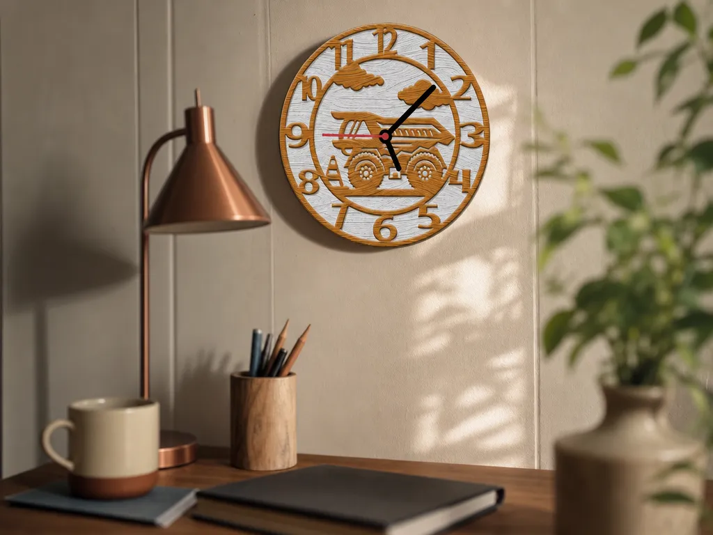 Construction Truck Wall Clock for Kids Room