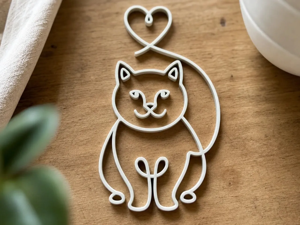 [Laser cut and engrave] Weiße Katzen-Wanddekoration mit Herz-Motiv
