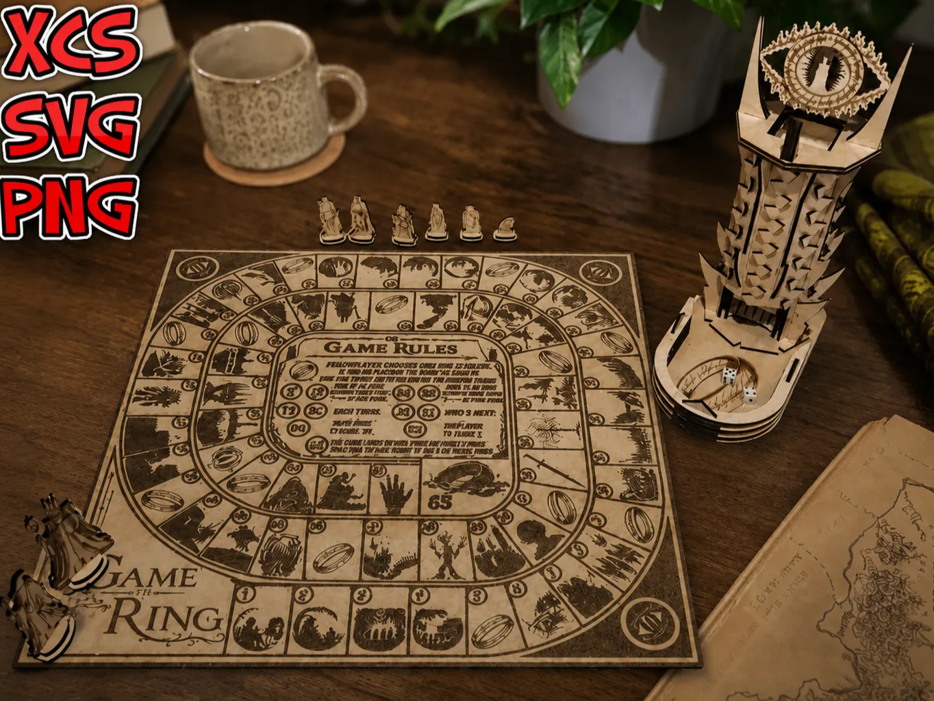 Fantasy Themed Board Game Set with Eye of Sauron Dice Tower