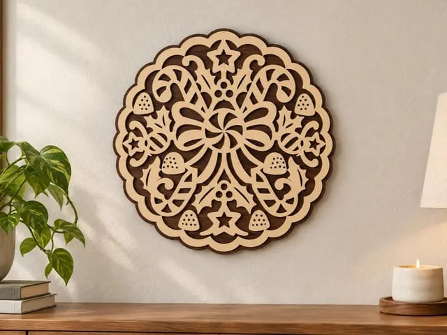 Product Title: Festive Candy Theme Wooden Laser-Cut Wall Art & Home Decor