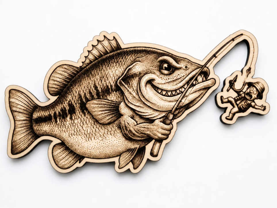 大嘴鱸魚反釣釣客趣味壁飾