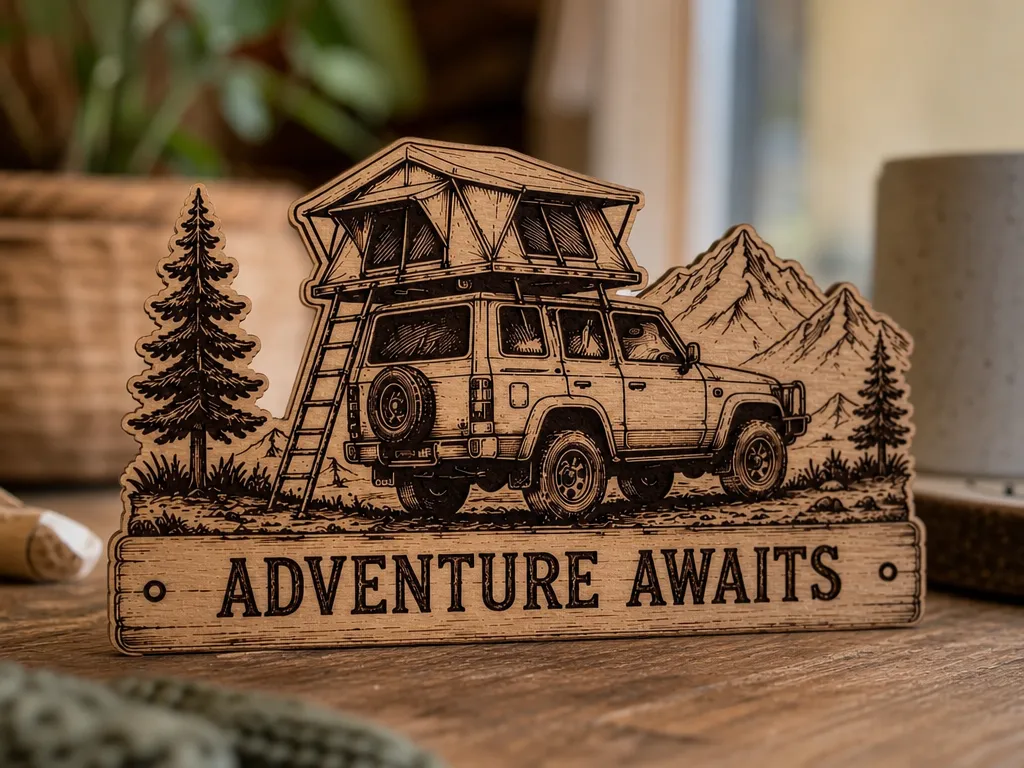 Adventure Awaits - 4WD Rooftop Tent Camping Wooden Sign