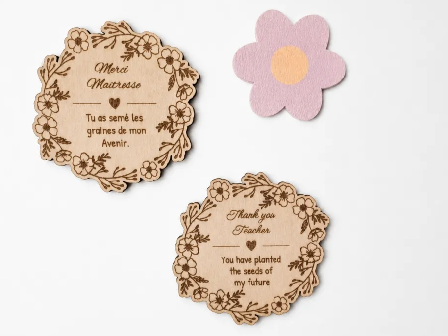 Floral Teacher Appreciation Magnet – Laser Engraved Wooden Gift