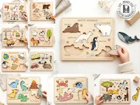 [Laser cut and engrave] Educational Wooden Animal and Vehicle Shape Sorting Puzzles for Toddlers Laser Cut Bundle. Montessori. Kids Laser