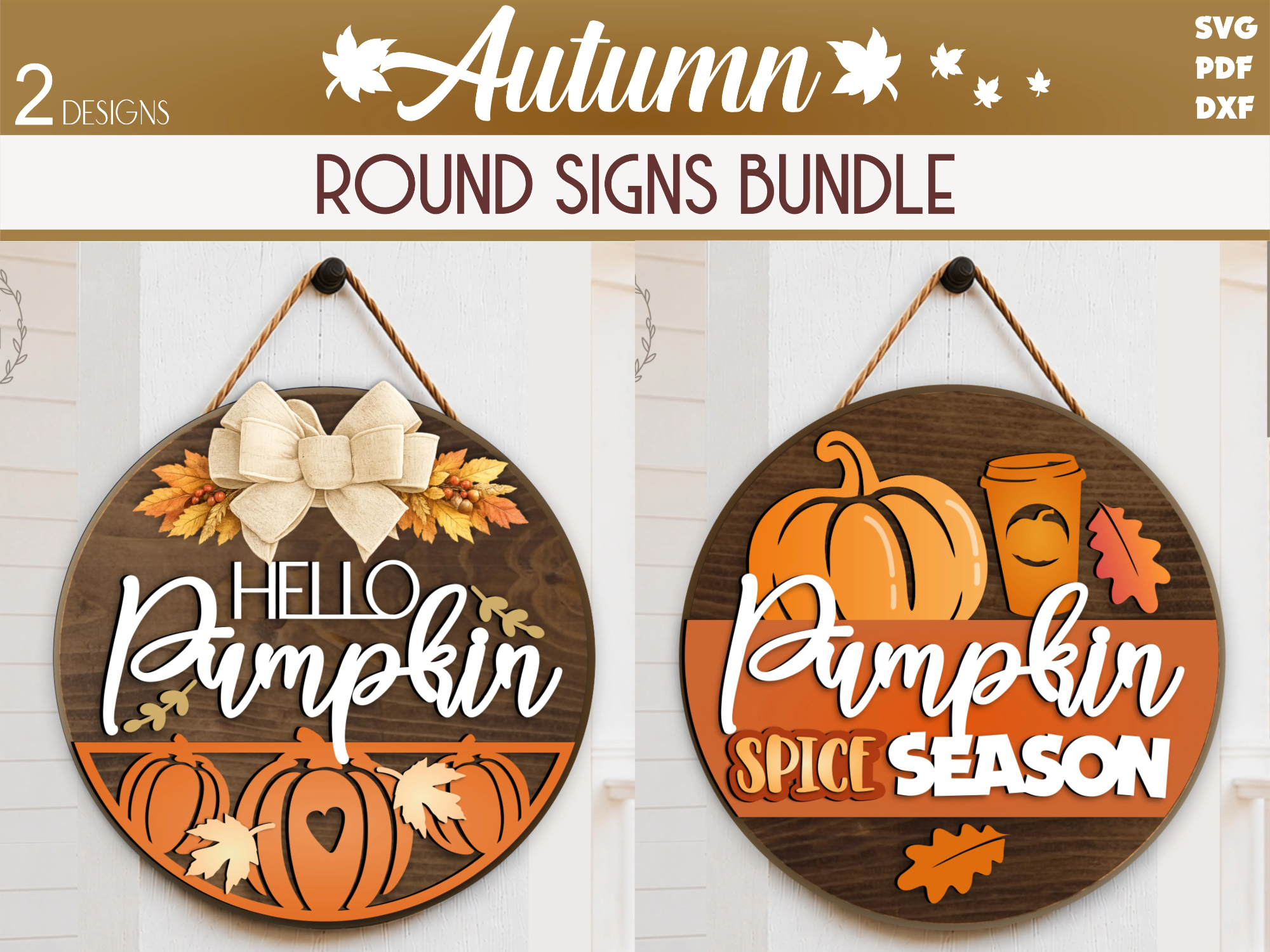 Pumpkin Door Hanger SVG Bundle, Fall Door Hanger, Autumn Laser Cut File, Pumpkin Welcome Sign, Glowforge, Xtool, CNC File